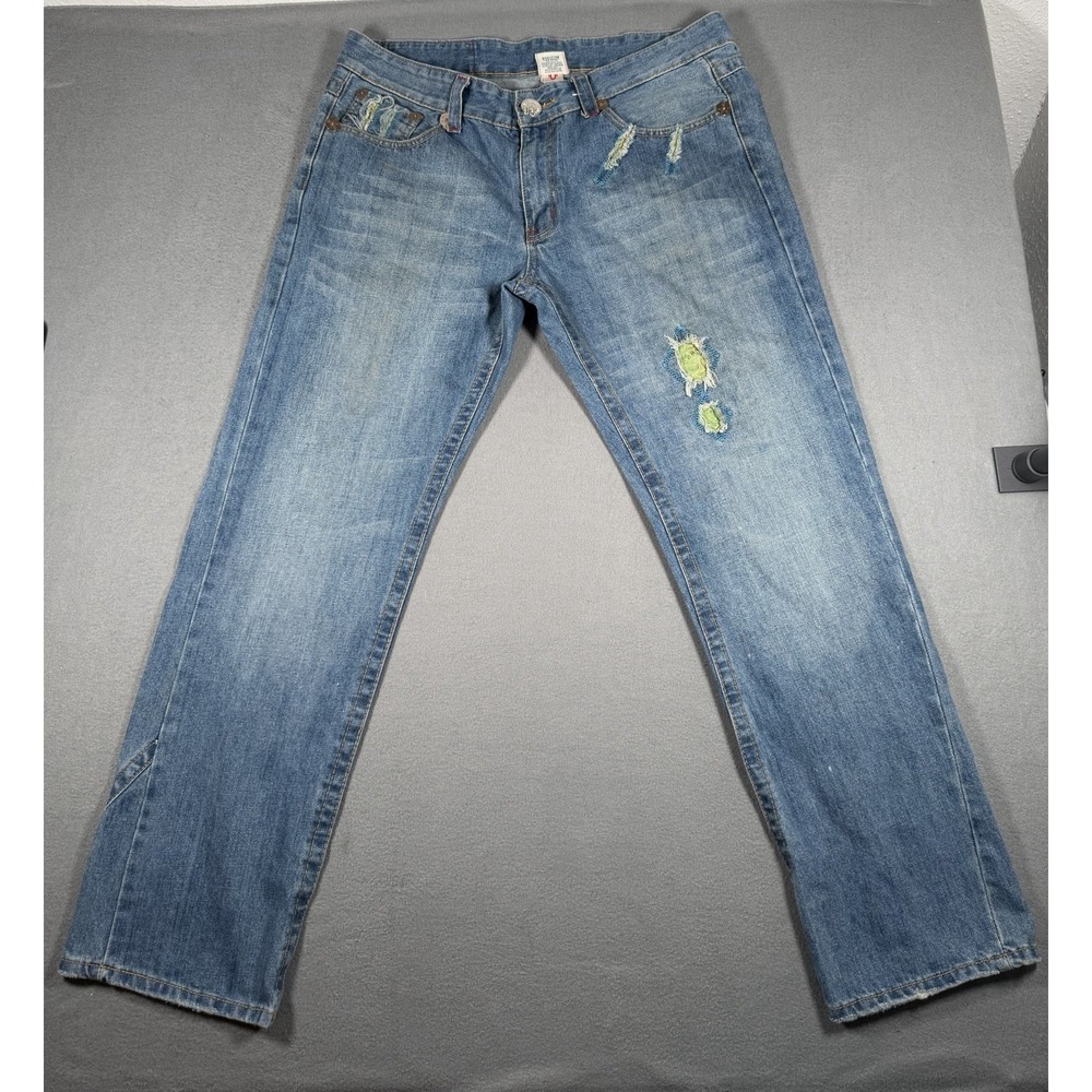 True Religion Bobby Big T Jeans Mens 38x32 Distressed Straight Blue Made in USA